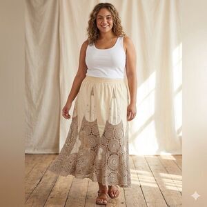 Vintage Made In The USA Cotton Skirt Beige And Brown Size XL Boho Bohemian Skirt